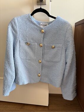 Rosae Paris - Pastel Blue Tweed Cropped Button Jacket